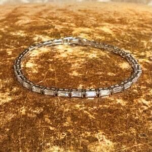DBJ Dee Berkley Designs Sterling Silver Tennis Bracelet Emerald Cut CZ's Dainty